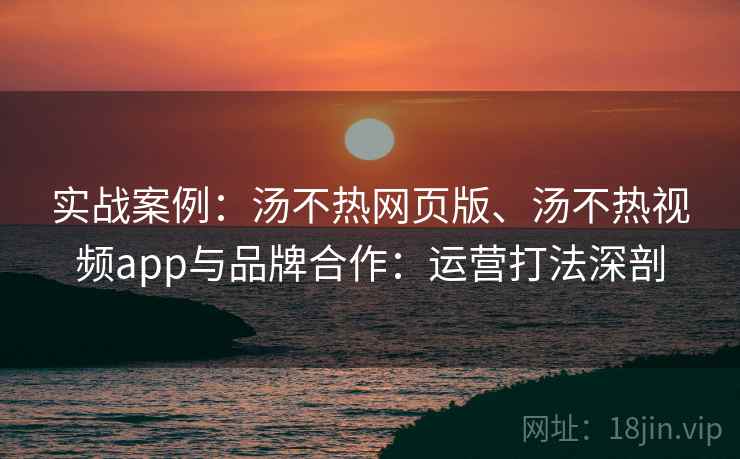 实战案例：汤不热网页版、汤不热视频app与品牌合作：运营打法深剖